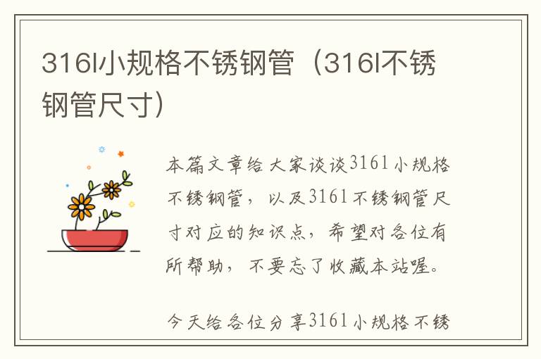 316l小规格不锈钢管（316l不锈钢管尺寸）