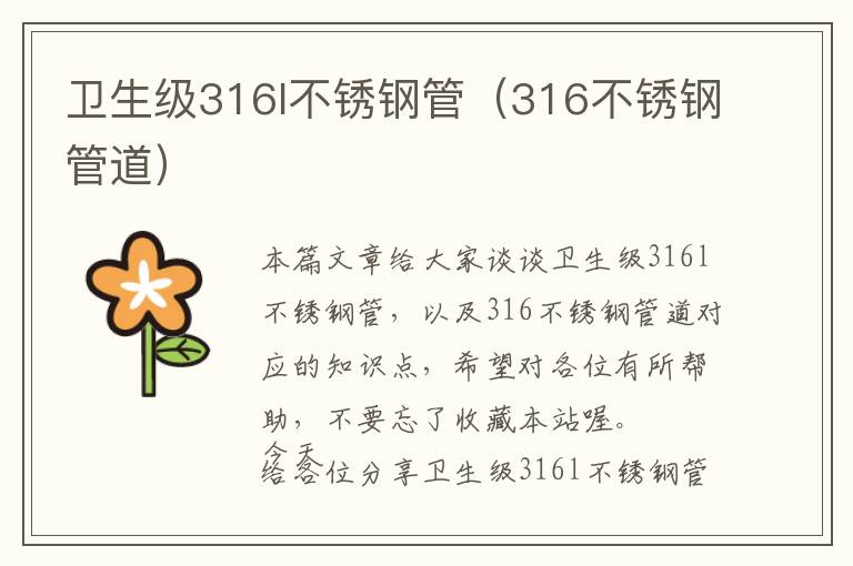 卫生级316l不锈钢管（316不锈钢管道）